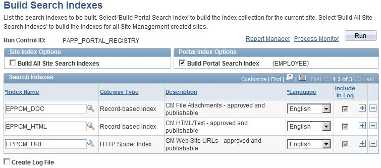 Building Search Indexes Chapter 13 Running the Build Search Index Process Access the Build Search Indexes page (Portal Administration, Search, Build Search Indexes).
