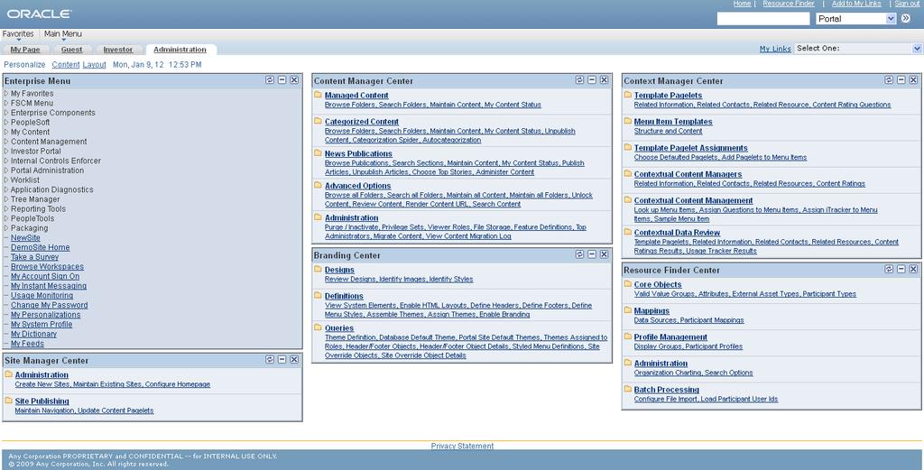 Chapter 1 Getting Started With PeopleSoft Applications Portal PeopleSoft Applications Portal Administration tab These homepage pagelets display the same content as the navigation collection pages