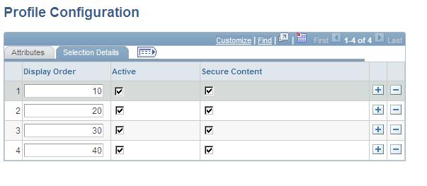 Maintaining Business Attributes on User Profiles Chapter 31 Profile Configuration page (2 of 2) Attribute ID Attribute Label Prompt Table Key 1 Key 2, Key 3, Key 4 Display Order Active Secure Content