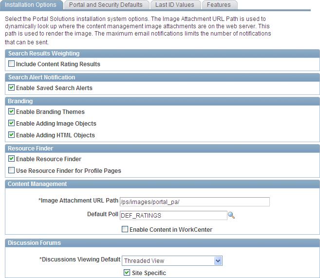Chapter 3 Configuring PeopleSoft Applications Portal Installation Options page (1