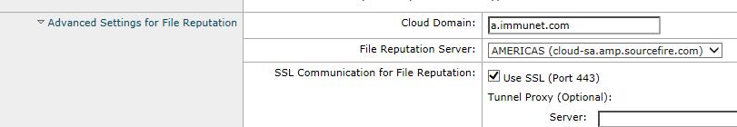 This will ensure communication over tcp/443, which is more commonly permitted. Additionally, you can configure the File Reputation query over a proxy in this same configuration area.