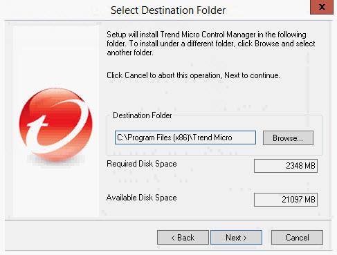 Control Manager 7.0 Installation Guide Procedure 1. Click Next. The Select Destination Folder screen appears. Figure 3-4. Select a destination folder 2. Specify a location for Control Manager files.
