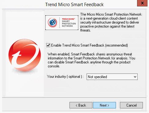Control Manager 7.0 Installation Guide The Trend Micro Smart Feedback screen appears. Figure 3-6. Smart Protection Network settings 4.