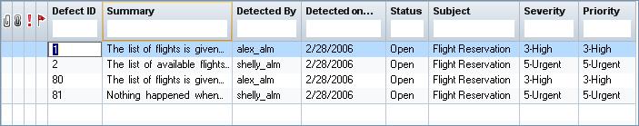 Define each defect on a separate row. For each defect, you must define all required fields as defined in your ALM project.