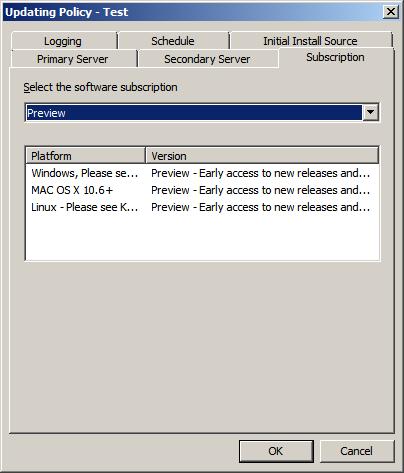 Sophos Enterprise Console 6.3.1 Select a subscription If you use role-based administration: You must have the Policy setting - updating right to configure an updating policy.