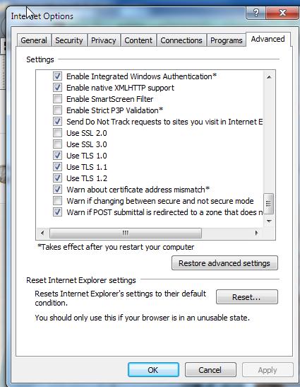 Resetting Internet Explorer