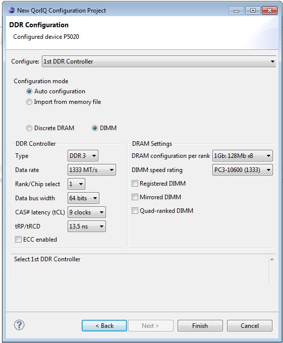 Configure DDR component Figure 1-4. DDR Configuration page 5. You can configure DDR component parameters or import DDR configuration from memory dump. Click Finish to complete the project creation.