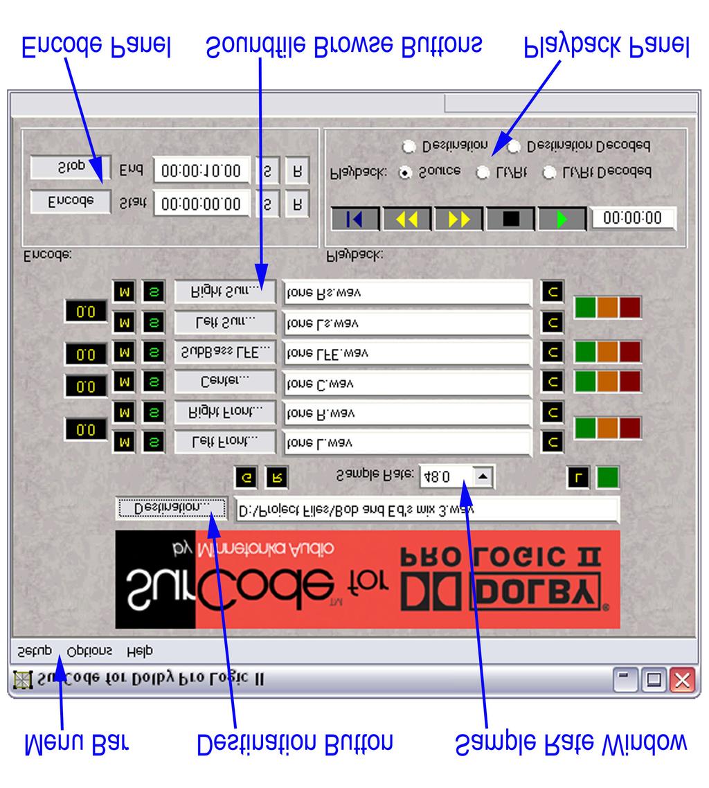2 The Main Screen Figure 2-1 shows the SurCode for Dolby Pro Logic II Main Screen. 2.1 Menu Bar Figure 2-1 This standard Windows menu bar features the Setup menu (see section 3.