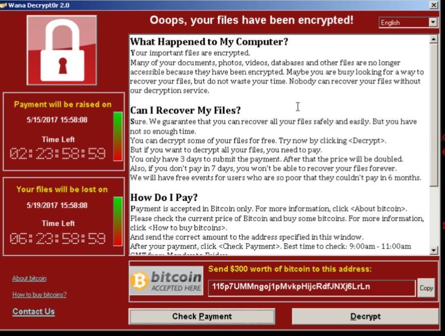 WannaCry: What s Happened Uses ETERNALBLUE Leverages the Microsoft Windows filesharing vulnerability Targets
