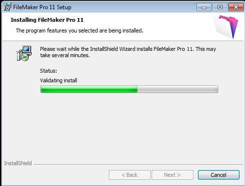 FileMaker may take as long as 5 minutes to install itself, depending upon the