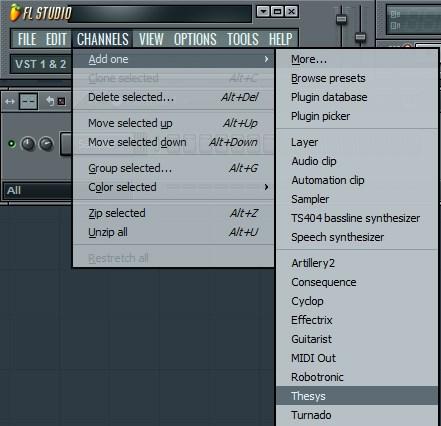 FL Studio Plugin Thesys in the mixer section of your