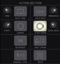 Action Section The Action Section is a fast and intuitive way to "mutate" your patterns, either on stage or in the studio.