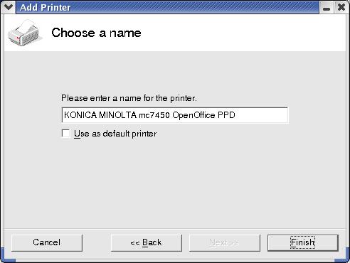 8 Select KONICA MINOLTA mc7450 OpenOffice PPD, and then click Next.
