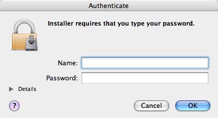 9 Enter the administrator user name and password in the Authenticate dialog