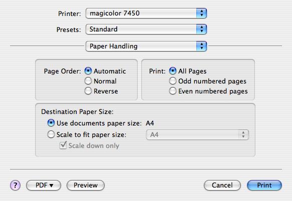Paper Handling The Paper Handling section is used to specify the pages that are to be printed and the order in which the pages are printed.