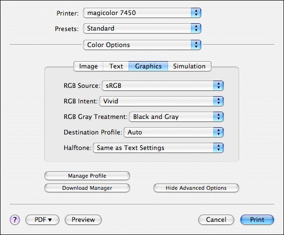 Manage Profile Click this button to display the Color Profile Management dialog box.