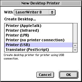 Selecting the Printer in the Desktop Printer Utility Use the Desktop Printer Utility to use a USB cable to