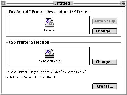 2 From Hard Disk, select Desktop Printer Utility. 3 Select LaserWriter 8 from With pop-up menu.