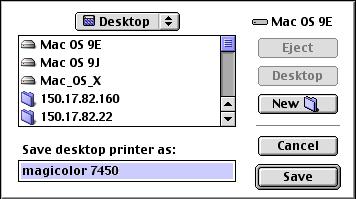 then click Save. The icon for magicolor 7450 appears on the desktop.