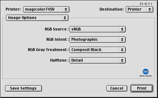Image Option, Text Option, Graphics Option RGB Source Allows you to select RGB color profiles for images, text and graphics.