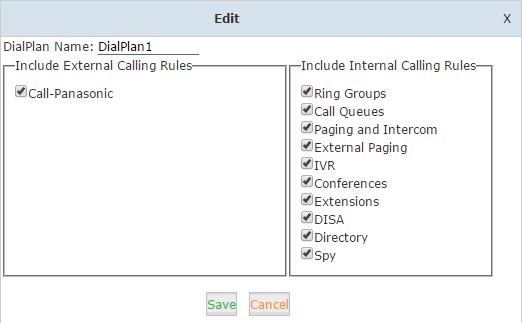 In the Include External Calling Rules field please select the Call-Panasonic dial rule and click on save. Finally click on Activate Changes button to make these configurations effective.