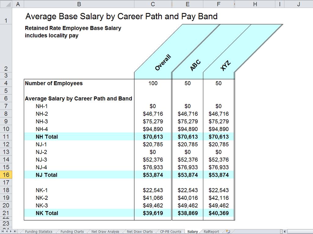 Salary Worksheet The Salary worksheet provides the average salary by