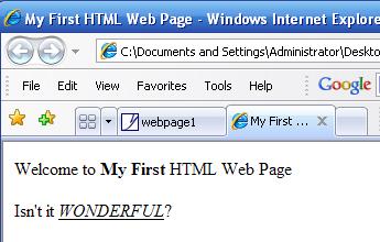 View Your Page Go to Your Desktop and Double-Click the Example1.htm ICON.