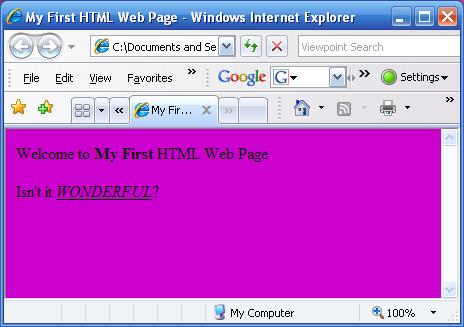 View Your Web Page Go to Your Desktop and Double-Click the Example1.htm ICON.