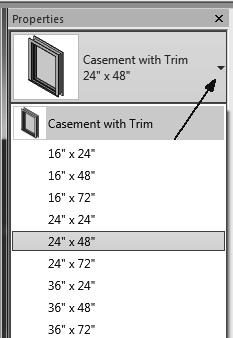 Revit Architecture Basics 16. For Imperial Units: From the drop-down list, select the 24 x 48 size for the Casement with Trim window.