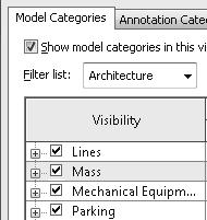 Revit Architecture Basics 14. Type VV to launch the Visibility/Graphics dialog.