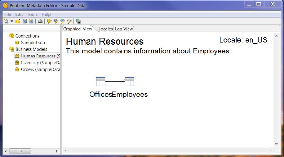 Creating a New Domain 11 5. Log into the Pentaho User Console, and click New Report. Notice that the business models (Human Resources, Inventory, and Orders) are displayed.