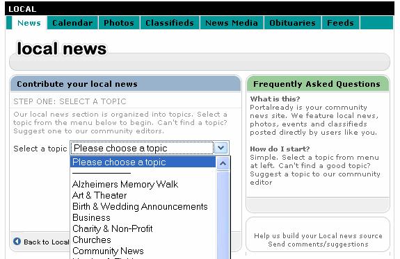 a. Post your News Article: After selecting the Post your News link on the site you will be asked to choose a TOPIC.