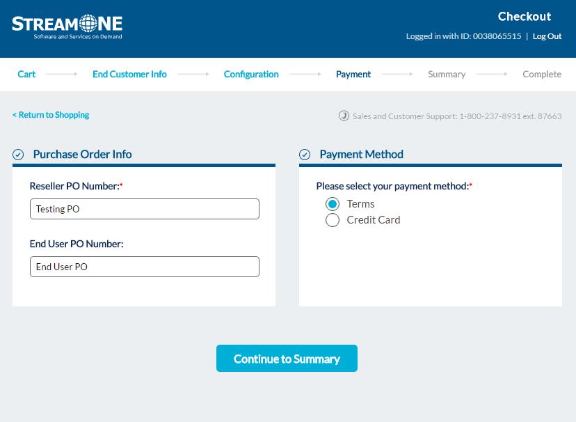 Step 7 Place Order Payment Next, you must enter a PO number with an option to
