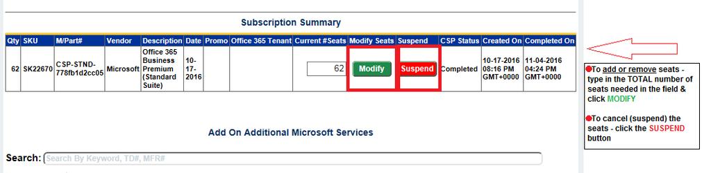 To Modify or Suspend seats Step 3 Modify the License Type in the TOTAL