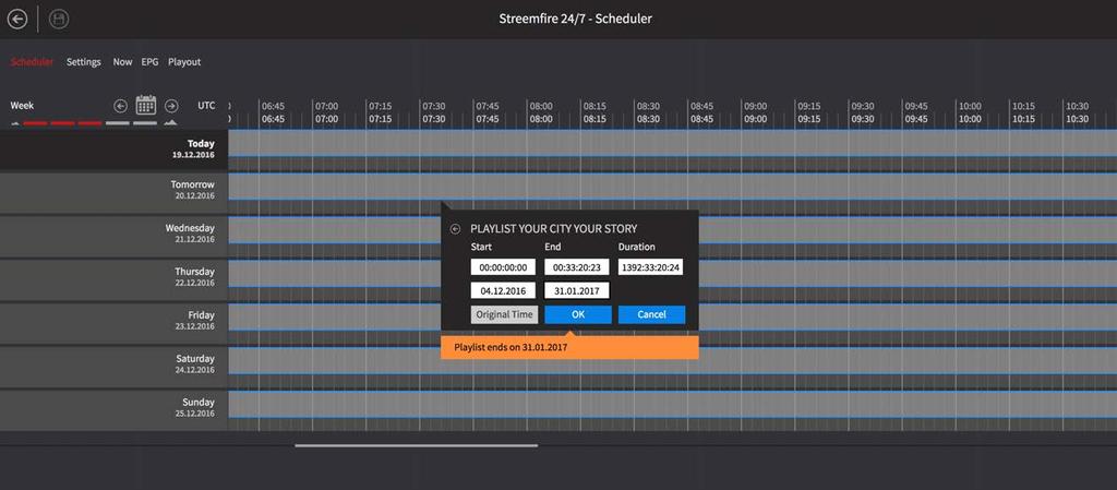 EPG data output (run-down-list) Schedule your live switch Timezone selection Multi-Channel Multi-User Simply drag and drop your assets to your playlist.