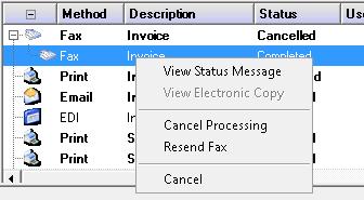 If no fax was sent out during an invoice, shipment, etc, then a "Canceled Fax" will show up in the Dispatch Queue. This simply allows you to send a fax later if necessary.
