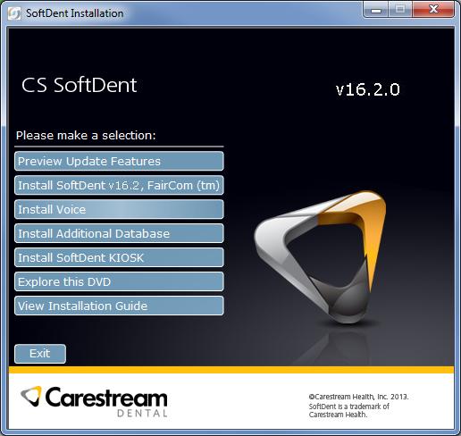 Click Run InstallMenu.exe. The User Account Control window is displayed. Click Yes. The SoftDent Installation window is displayed. Figure 10 SoftDent Installation Window 2 Select Install SoftDent v16.