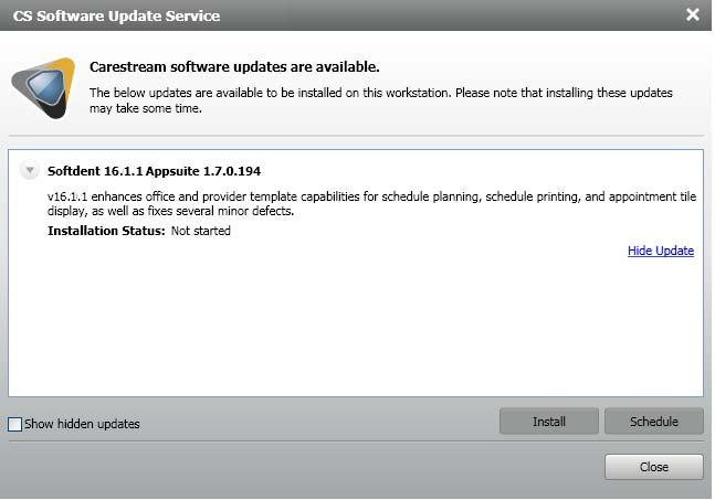 The CS Software Update Service Carestream Software Updates window is displayed.