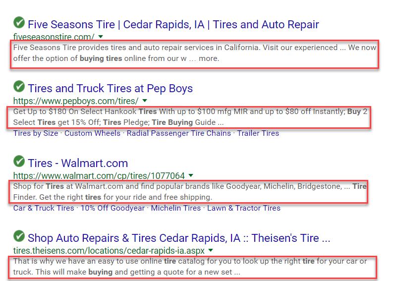 The meta description tag acts as advertising copy, drawing the searcher to a website from the search results.