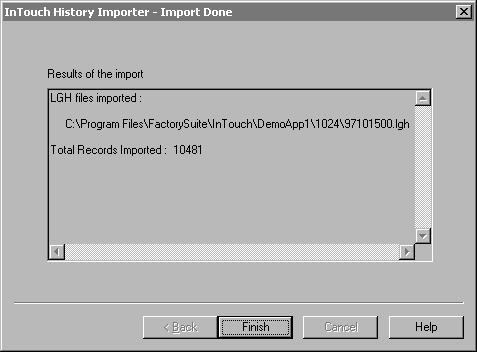The Import Done dialog box appears. The results of the import are shown in the window.