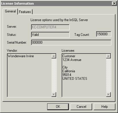 178 Chapter 8 3. Click the General tab. 4. Review the general license options: Server The IndustrialSQL Server historian to which the options apply. Status The status of license validation.