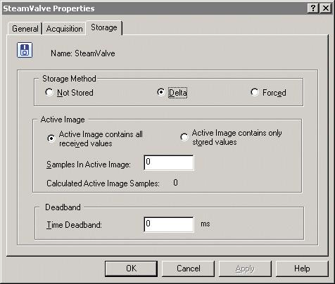 Configuring Tags 55 4. In the details pane, double-click on the discrete tag to edit. The Properties dialog box appears. 5. Click the Storage tab. 6.