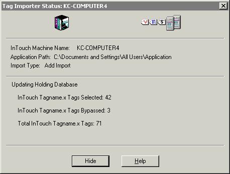24. Click Finish. The Tag Importer Status dialog box appears. 25.