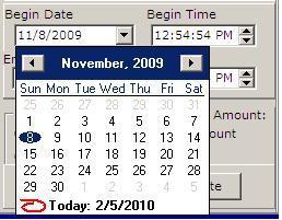 Click on the button in the red box above. 9. The calendar can be set by using the arrow buttons above in the red boxes to go forward or back a month at a time.