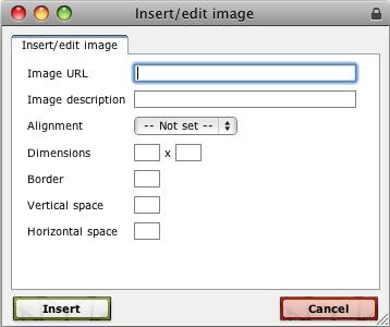 Rich Text Editor 1. In the Rich Text Editor menu, click the Insert/edit image button. The Insert/Edit image dialog box appears. 2. In the Image URL field, type or paste the image URL. 3.