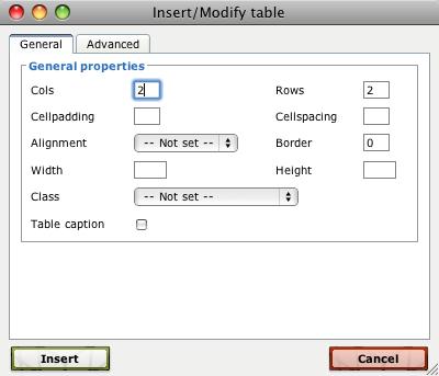 Rich Text Editor 2. In the Cols and Rows fields, type the number of columns and rows you want for the table. 3. From the Alignment drop-down, select the alignment you want for the table. 4.