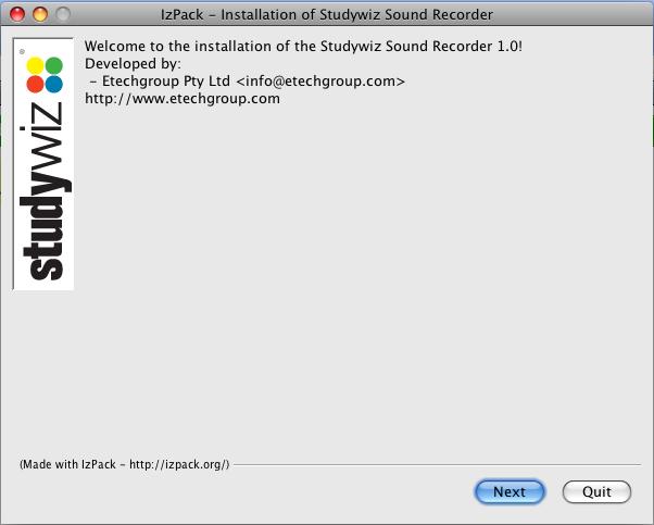 Studywiz Learning Environment Student's Guide 3. Click the Install Applet link. 4. Download the Sound Recorder installer to an appropriate directory and run the file.