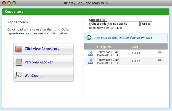 2 Import an Item from your Uploaded Files Repository The Uploaded Files repository contains all the files that you have previously uploaded or imported.