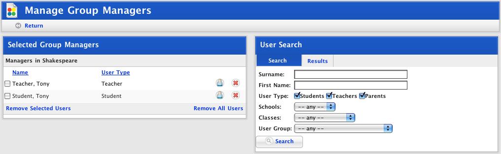 Studywiz Groups 5. Under the user type that you want to manage, click the Manage button. The Manage Group <user type> page appears.