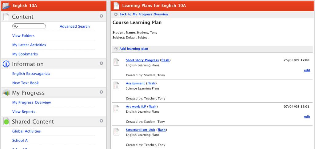Studywiz Learning Environment Student's Guide 4. Click the Learning Plan(s) button. The Learning Plans panel appears. From this page you can view, edit or create a Learning Plan.